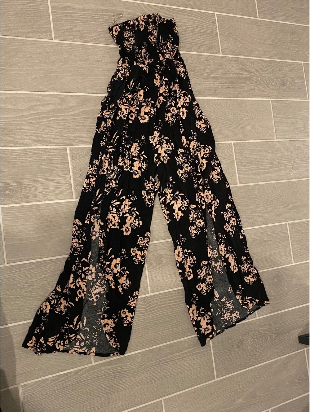 Justify Women's Black and Beige Floral Wide Leg Jumpsuit, Size Small